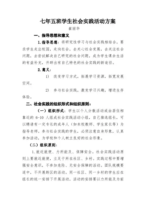 社会实践活动方案 2
