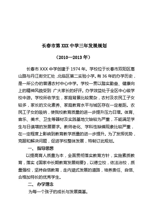 XX中学三年发展规划