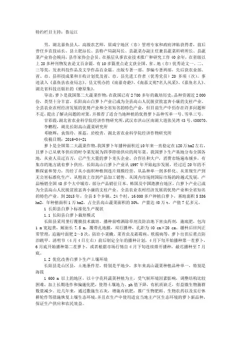 长阳县白萝卜栽培现状及优势品种推荐