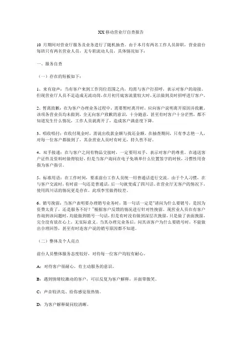 XX移动营业厅自查报告