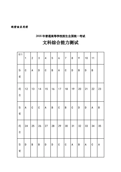 2018年全国卷3文综高考试题及答案