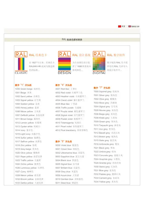 RAL经典色彩对照表