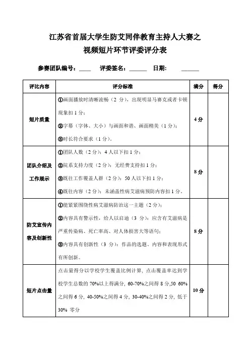 视频短片评分表