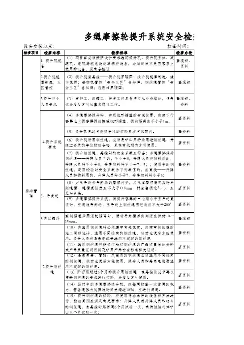 提升系统安全装置检查标准表(多绳缠绕)机械