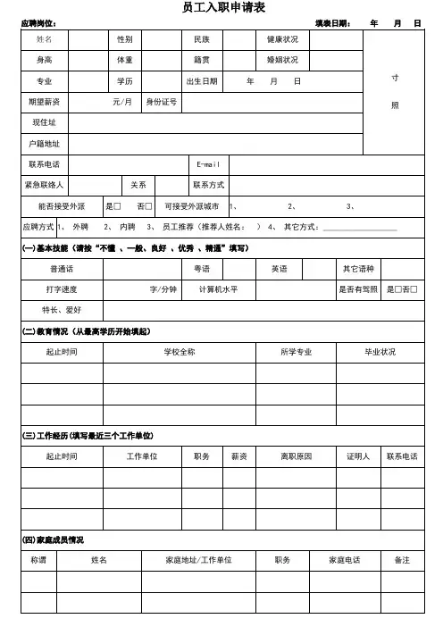 员工入职申请表模板