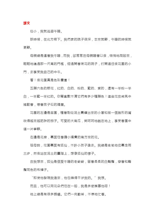 鄂教版小学六年级上册语文《夏午》课文及教案