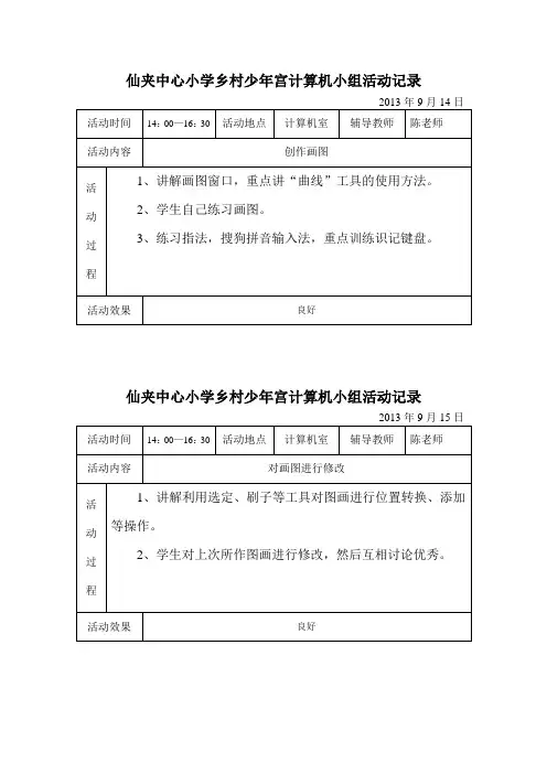 乡村少年宫计算机小组活动记录