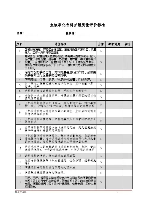血液净化护理质量标准