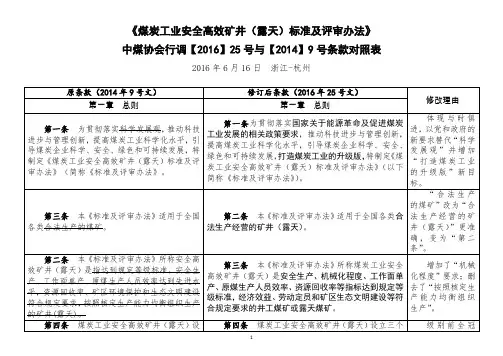《煤炭工业安全高效矿井标准及评审办法》修改条款对照表20160606