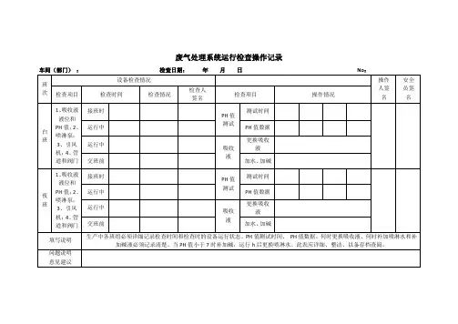 废气处理系统运行检查操作记录