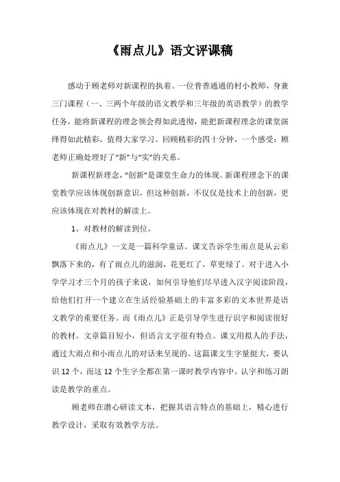 《雨点儿》语文评课稿
