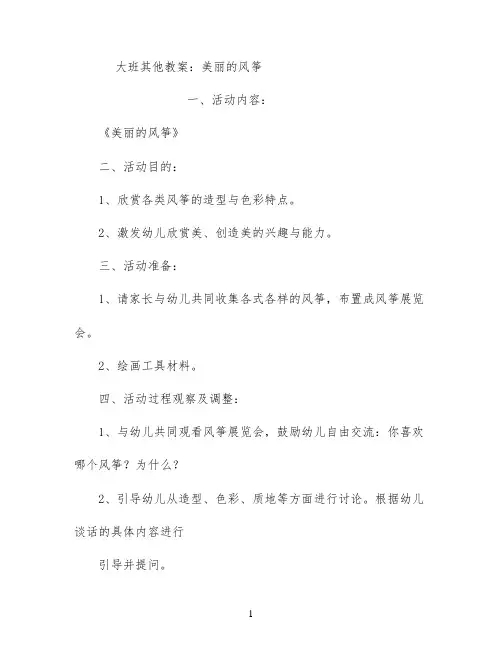 大班其他教案：美丽的风筝