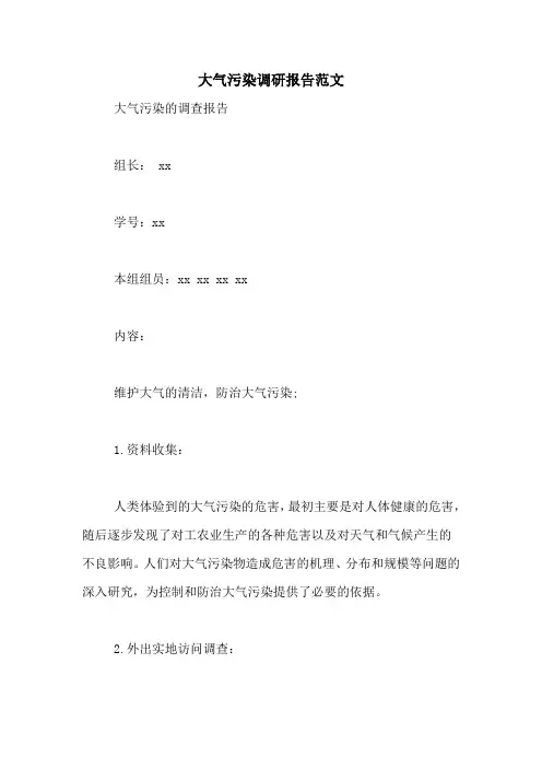 大气污染调研报告范文