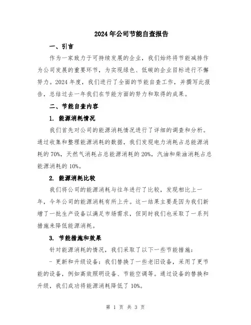 2024年公司节能自查报告