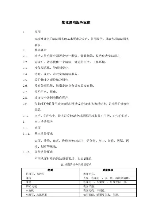 物业清洁服务标准