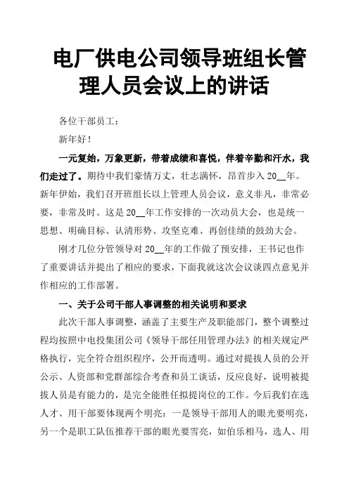 电厂供电公司领导班组长管理人员会议上的讲话