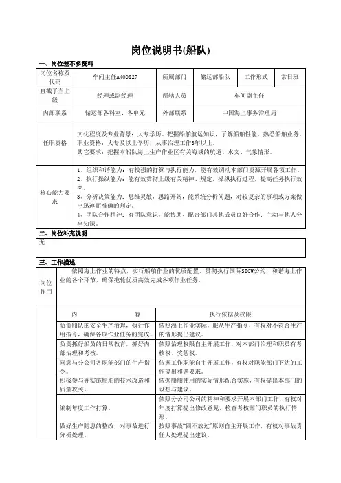 岗位说明书(船队)