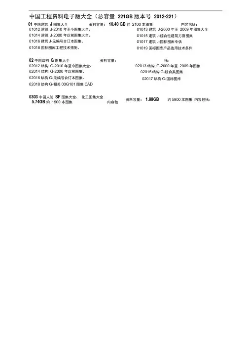 A、中国工程资料电子版大全(版本号2012-221)