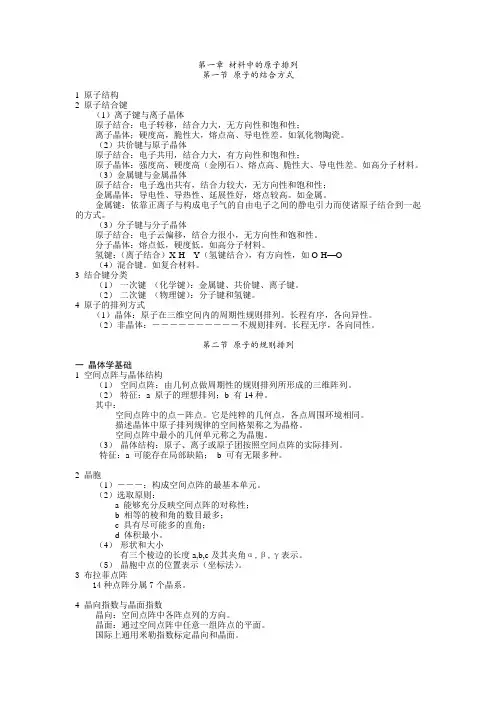 最全的大学材料科学基础复习要点