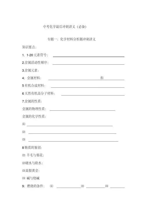 中考化学冲刺复习讲义