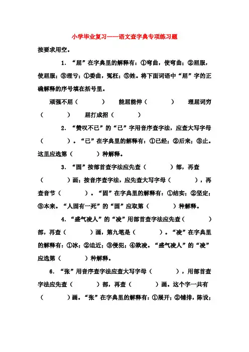 【小升初语文毕业考试】2018年小学毕业复习—语文查字典专项练习题新人教版