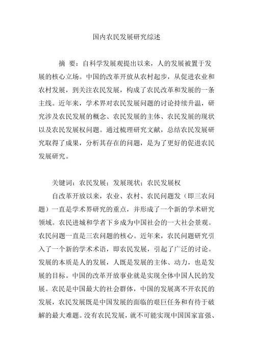国内农民发展研究综述