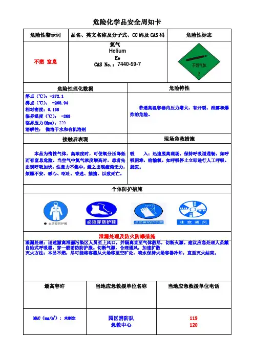 氦气安全周知卡(危化品)