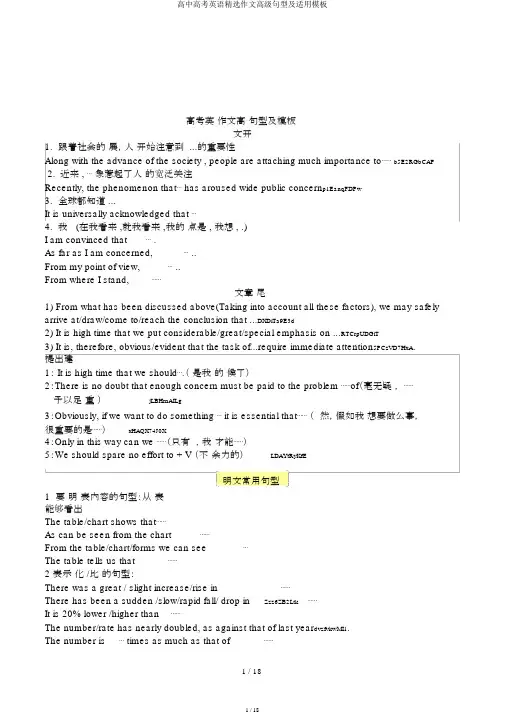 高中高考英语精品作文高级句型及实用模板