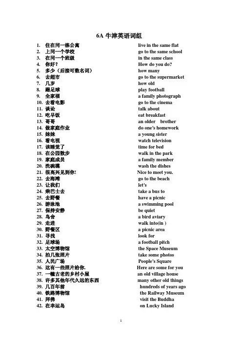 英语6A固定搭配 词组 短语 常用短语