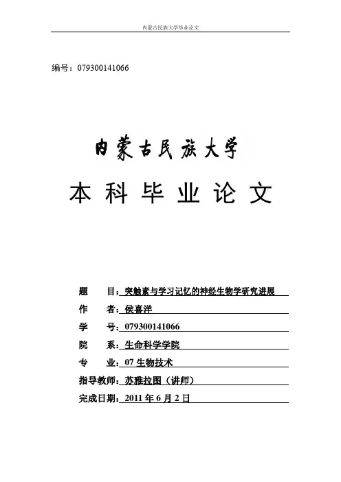 突触素与学习记忆的神经生物学研究进展