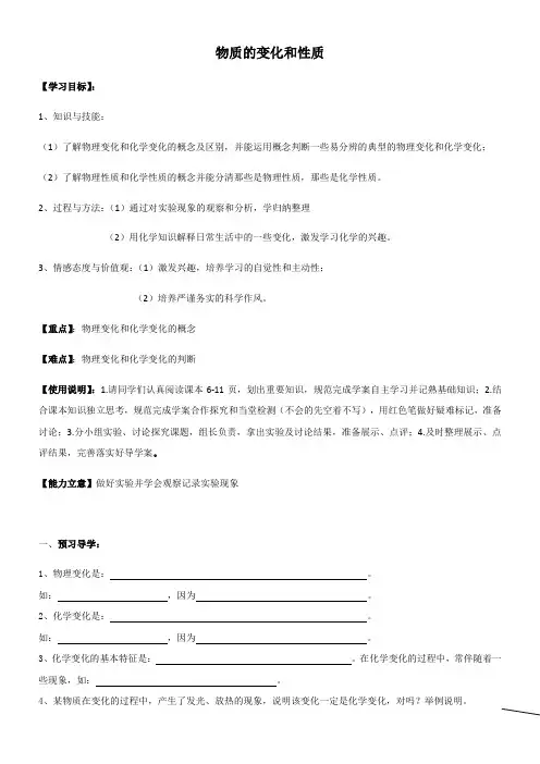 《物质的变化和性质》优秀教案