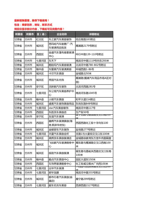 新版甘肃省兰州市汽车美容企业公司商家户名录单联系方式地址大全392家