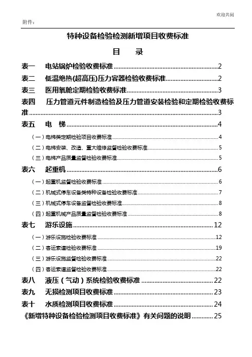 特种设备检验检测新增项目收费标准