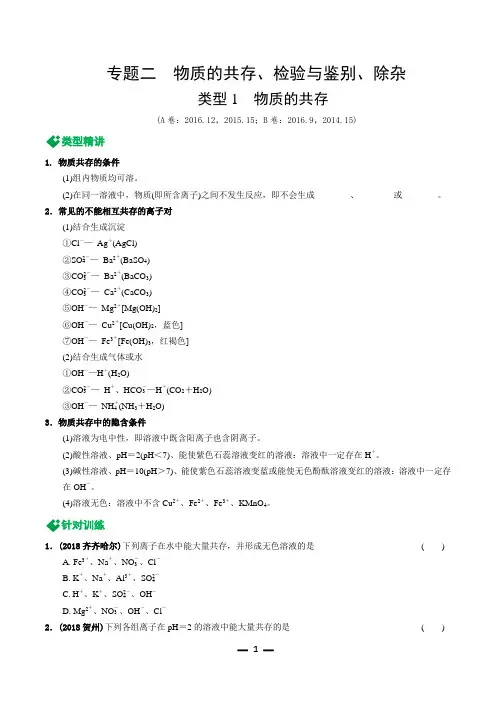 2. 专题二  物质的共存、检验与鉴别、除杂