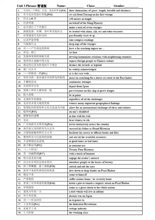 译林版高中英语选择性必修三Unit3 Phrases背诵版(雅礼版)