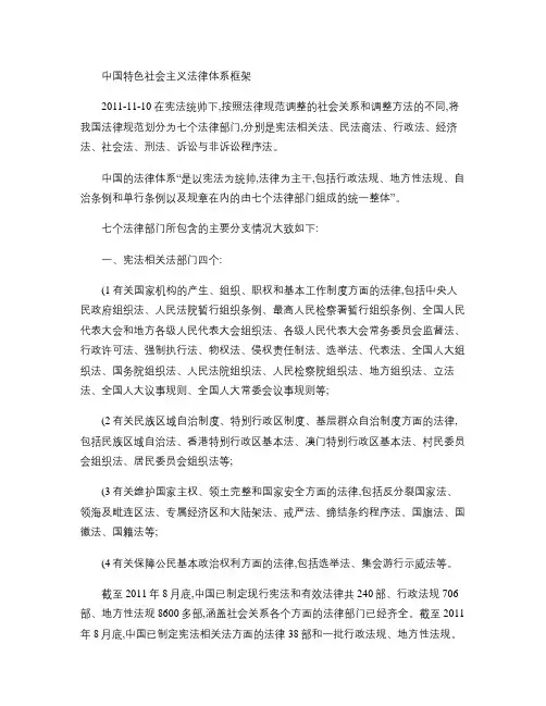中国特色社会主义法律体系框架.