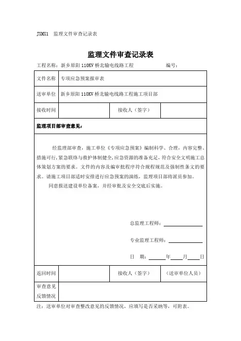 2专项应急预案报审表