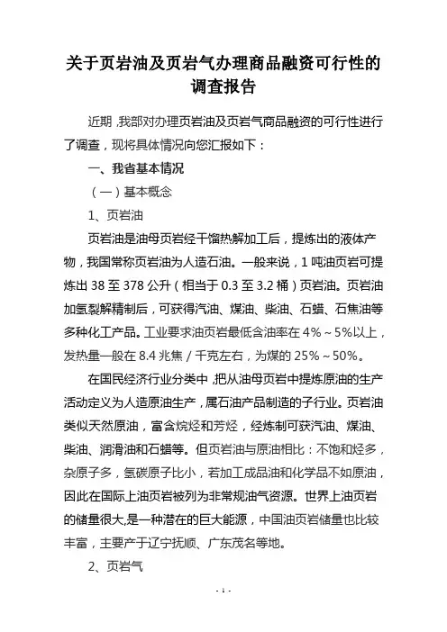 关于页岩油及页岩气办理商品融资可行性的调查报告