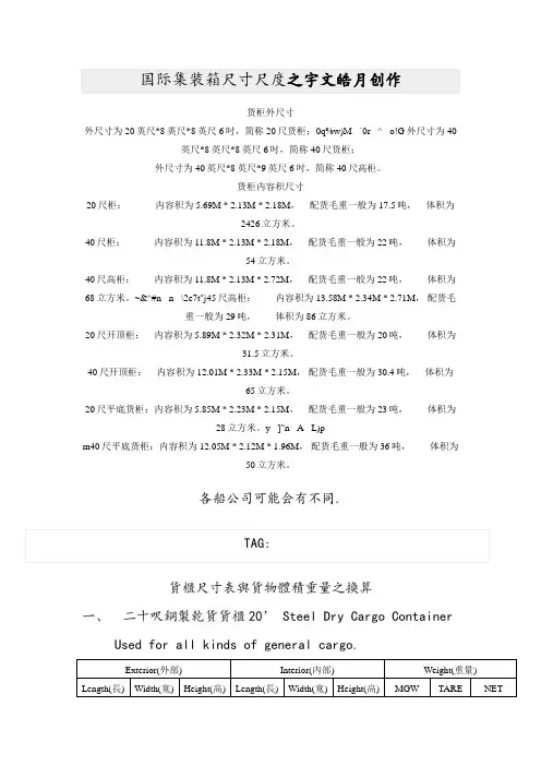 国际集装箱尺寸标准