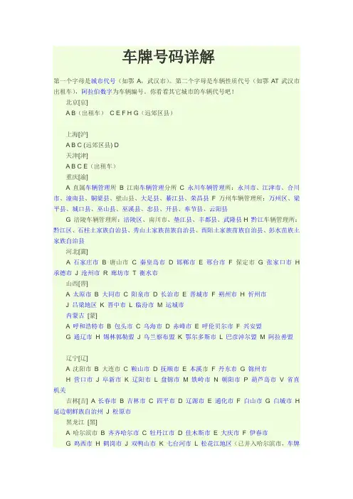 车牌号码详解