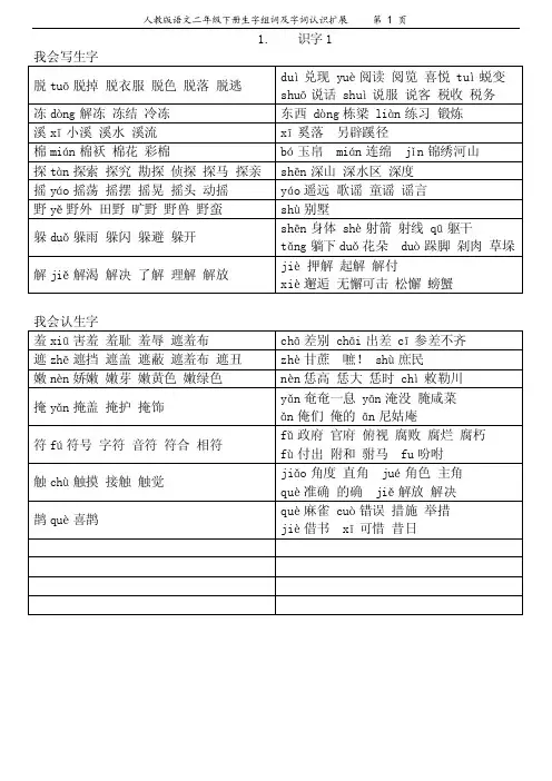 人教版语文二年级下册生字组词及词语拓展