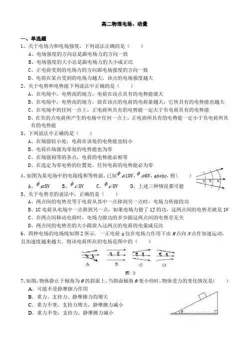 高二物理电场、动量练习题