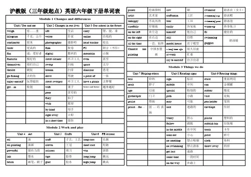 沪教版(三年级起点)英语六年级下册单词表资料