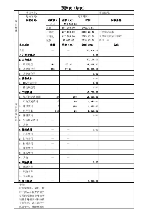 项目预算表