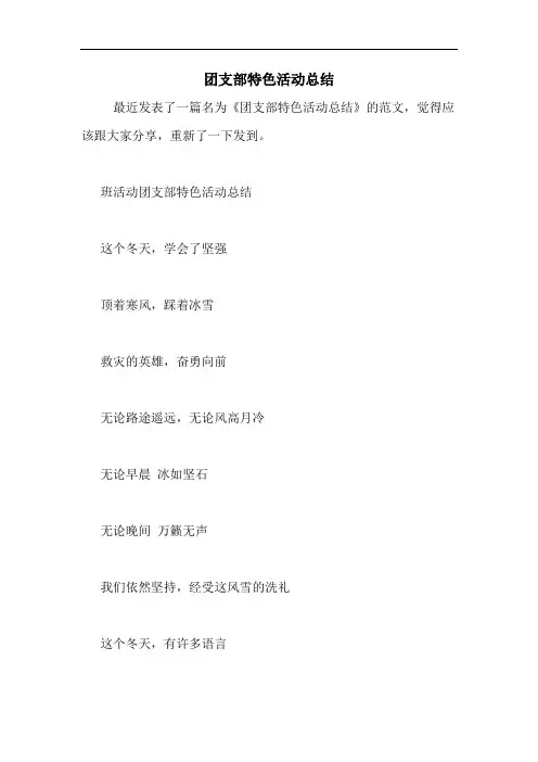团支部特色活动总结