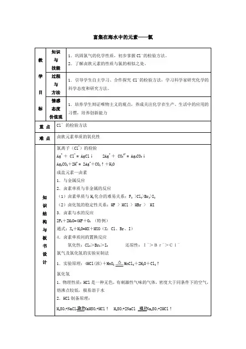 富集在海水中的元素——氯_教案