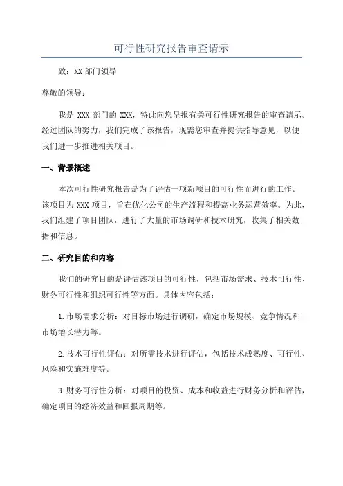 可行性研究报告审查请示