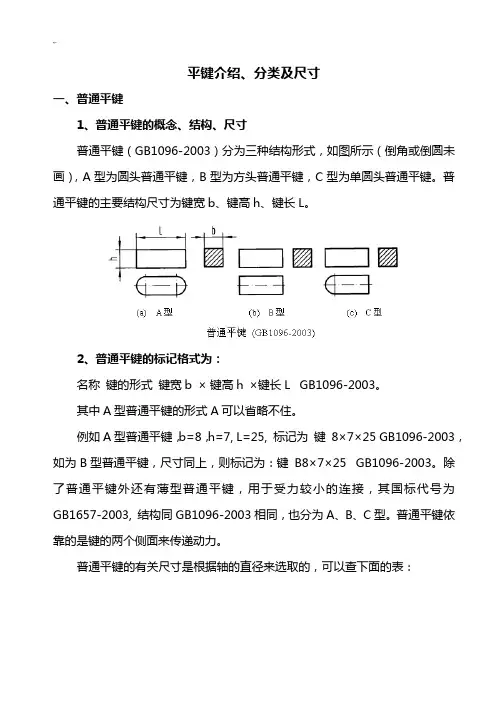 平键介绍,分类及尺寸