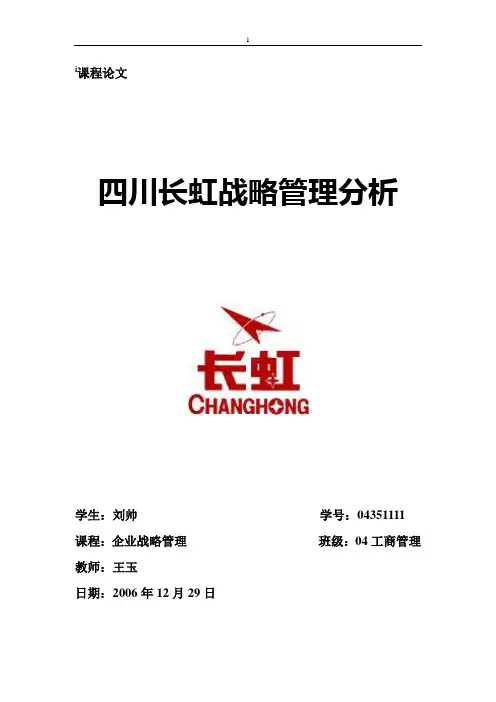 长虹战略管理分析终稿