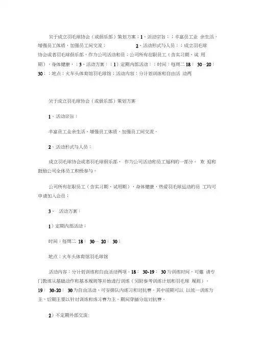 关于羽毛球俱乐部策划方案word精品